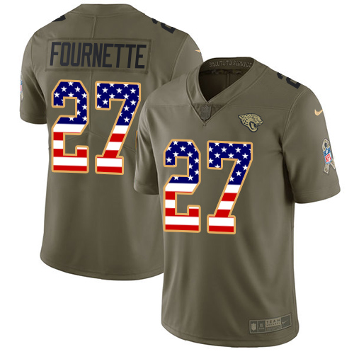 Jacksonville Jaguars #27 Leonard Fournette Olive USA Flag Youth Stitched NFL Limited 2017 Salute to Service Jersey